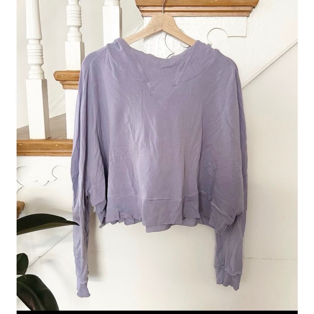 Intimately Free People Cropped Hoodie Lavender Cotton Stretch Pullover Size M - Picture 2 of 4